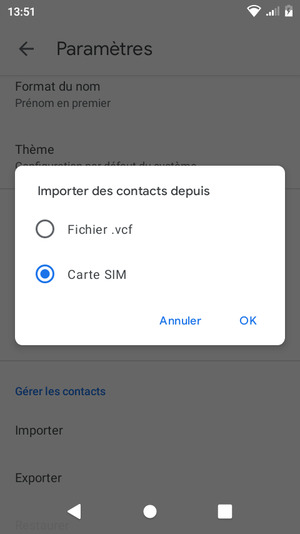 Sélectionnez Carte SIM et sélectionnez OK