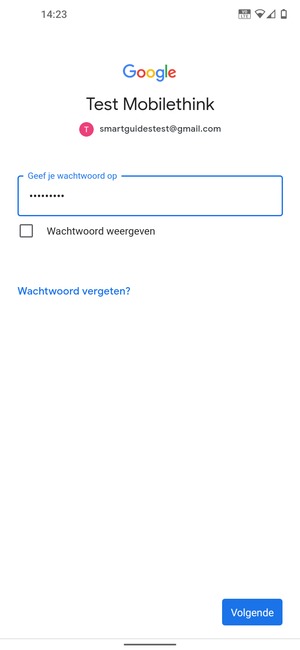 Voer uw wachtwoord in en selecteer Volgende