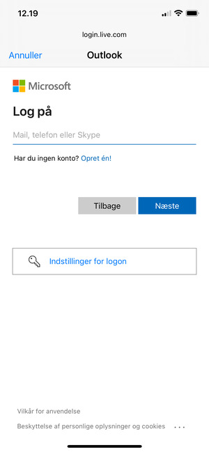 Indtast din e-mailadresse og vælg Næste