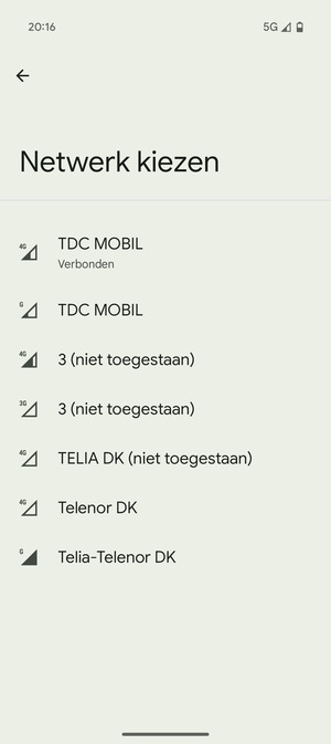 Selecteer een netwerkoperator uit de lijst