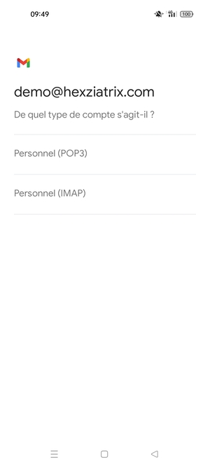 Sélectionnez Personnel (POP3) ou Personnel (IMAP)