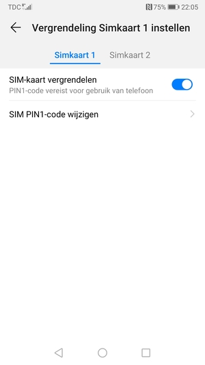 Selecteer Simkaart 1 of Simkaart 2 en selecteer SIM PIN-code wijzigen