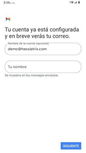 Déle a su cuenta un Nombre y escriba Su nombre. Seleccione SIGUIENTE