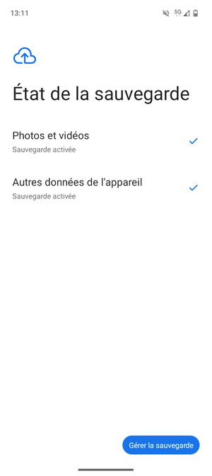 Sélectionnez Gérer la sauvegarde