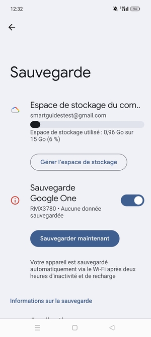 Sélectionnez Espace de stockage du compte