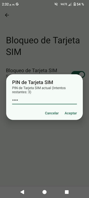 Introduzca su PIN de tarjeta SIM actual y seleccione Aceptar