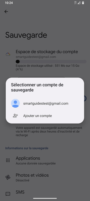 Sélectionnez votre compte de sauvegarde