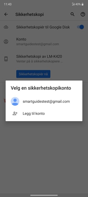 Velg sikkerhetskopi-kontoen din