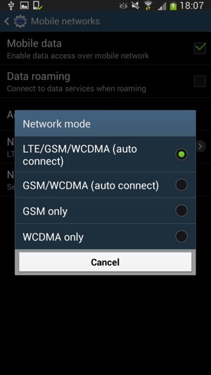 Select LTE/GSM/WCDMA (auto connect) to enable 4G