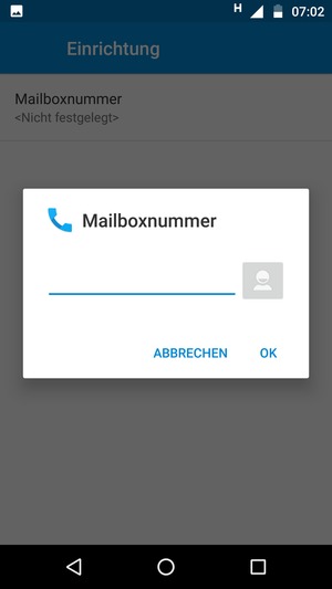 Geben Sie die Mailboxnummer ein und wählen Sie OK