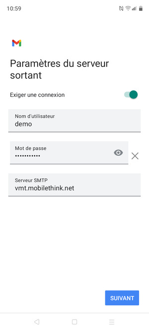 Entrez l'adresse du serveur Sortant