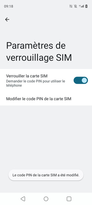 Votre Code PIN de la carte SIM a été modifié