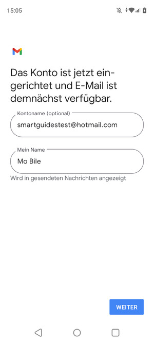 Geben Sie Ihrem Konto einen Namen und geben Sie Ihren Namen ein. Wählen Sie WEITER