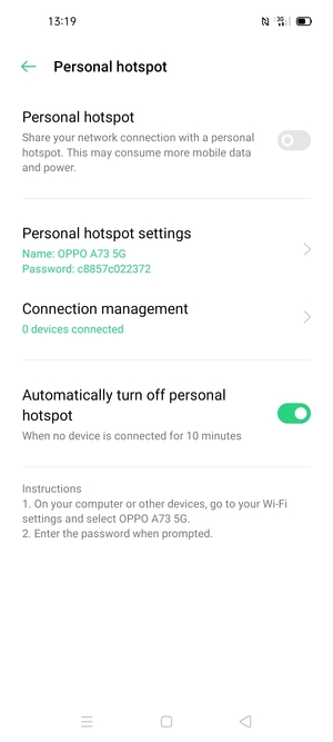 Turn on Personal hotspot