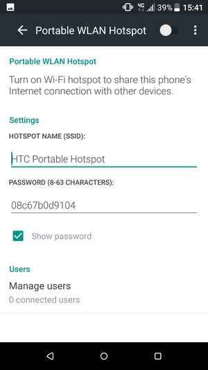 Enter a password of at least 8 characters and turn on Portable WLAN Hotspot