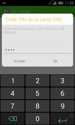 Veuillez confirmer votre nouveau code PIN de la carte SIM et sélectionnez OK