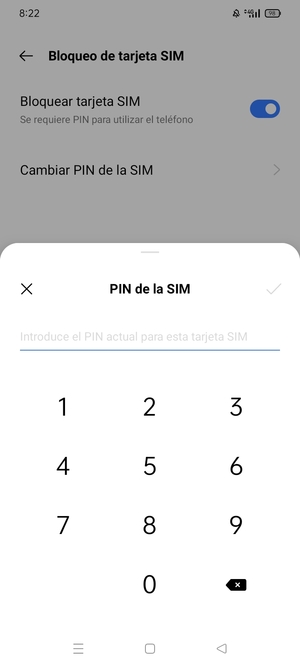 Introduzca su PIN actual de la tarjeta SIM y seleccione ACEPTAR