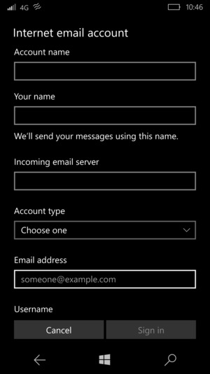 Give your account a name and enter your name. Enter Incoming email server address.
