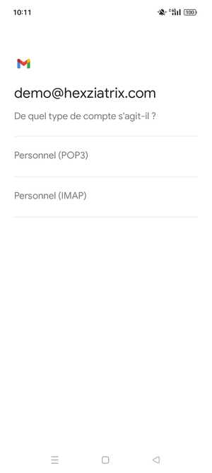 Sélectionnez Personnel (POP3) ou Personnel (IMAP)