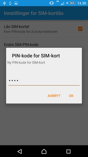 Skriv inn Ny PIN-kode for SIM-kort og velg OK