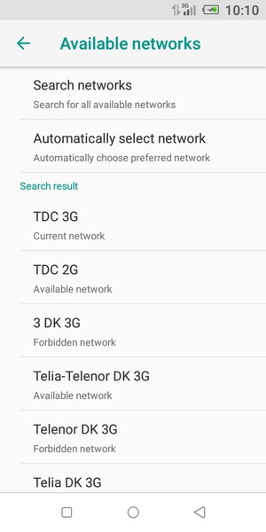 Select a network operator from the list