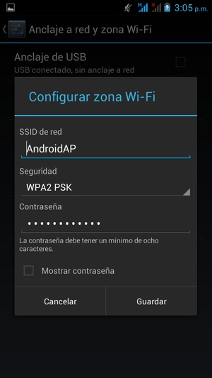 Introduzca una contraseña de al menos 8 caracteres y seleccione Guardar