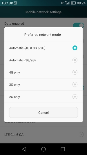 Select Automatic (3G/2G) to enable 3G and Automatic (4G & 3G & 2G) to enable 4G