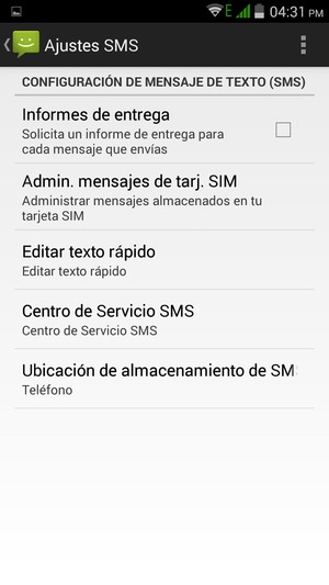 Seleccione Centro de Servicio SMS