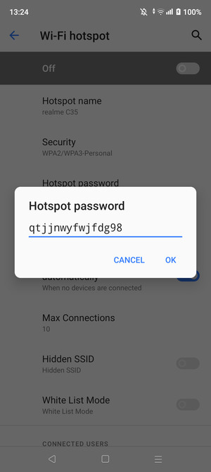 Enter a Wi-Fi hotspot password of at least 8 characters and select OK