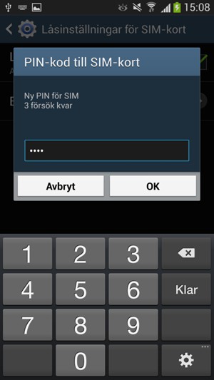 Ange Ny PIN-kod till SIM-kort och välj OK