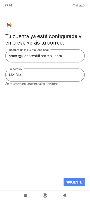 Déle a su cuenta un nombre y escriba su nombre. Seleccione SIGUIENTE