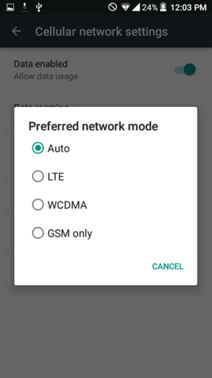 Select WCDMA to enable 3G and LTE to enable 4G