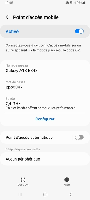 Votre téléphone est maintenant configuré pour être utilisé comme modem