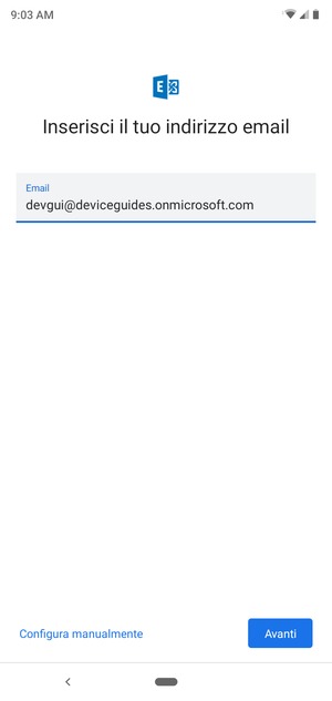 Inserisci il tuo indirizzo email e seleziona Configura manualmente