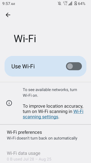 Turn on Use Wi-Fi