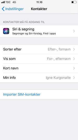 Scroll til og vælg Importer SIM-kontakter