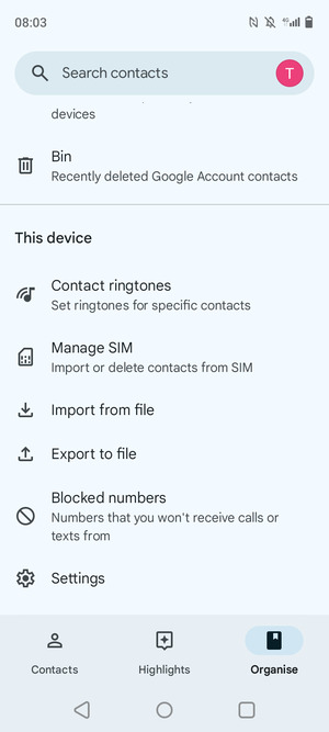 Scroll to and select Manage SIM