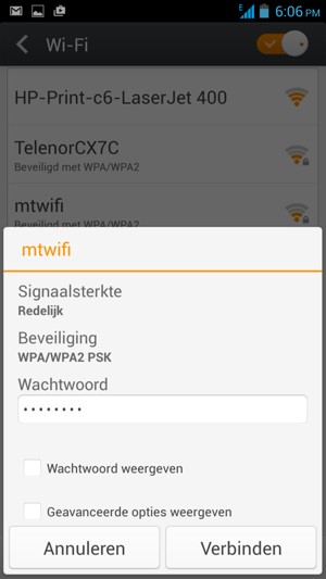 Voer het WiFi-wachtwoord in en selecteer Verbinden