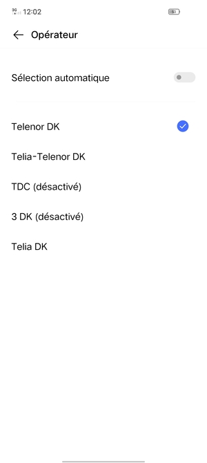 Sélectionnez un opérateur réseau dans la liste