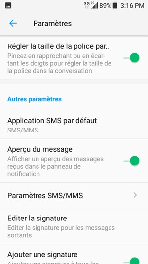 Sélectionnez Paramètres SMS/MMS