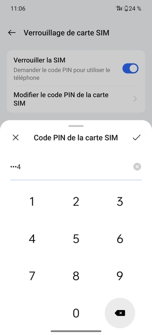 Saisissez votre Ancien code PIN de la carte SIM et sélectionnez OK