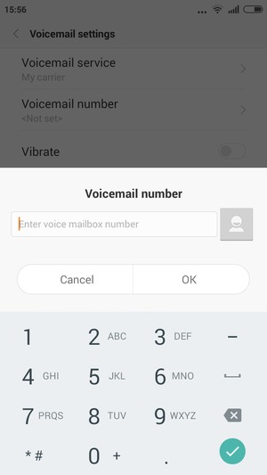 Enter the Voicemail number and select OK
