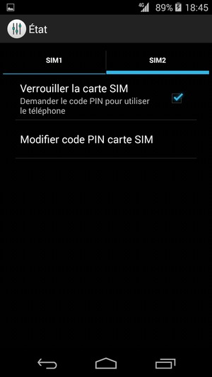 Sélectionnez SIM1 ou SIM2 et sélectionnez Modifier code PIN carte SIM
