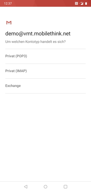 Wählen Sie Privat (POP3) oder Privat (IMAP)