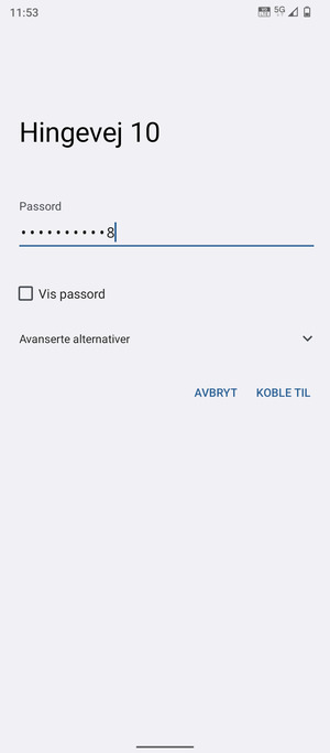 Skriv inn Wi-Fi-passord og velg KOBLE TIL