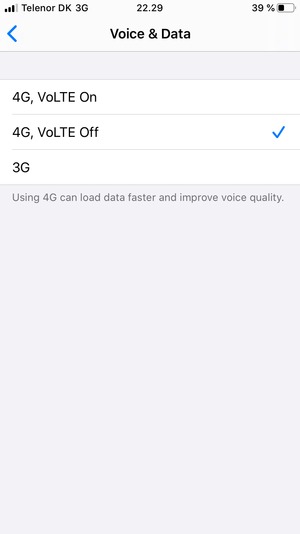 To disable VoLTE calls, select 4G, VoLTE Off