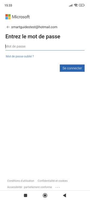 Saisissez votre mot de passe Hotmail et sélectionnez Se connecter