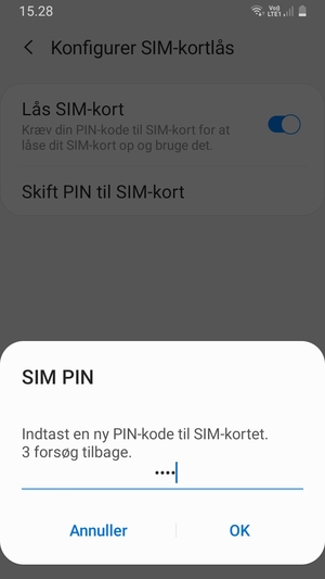 Indtast din nye PIN-kode til SIM-kort og vælg OK
