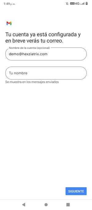 Déle a su cuenta un nombre y escriba su nombre. Seleccione SIGUENTE
