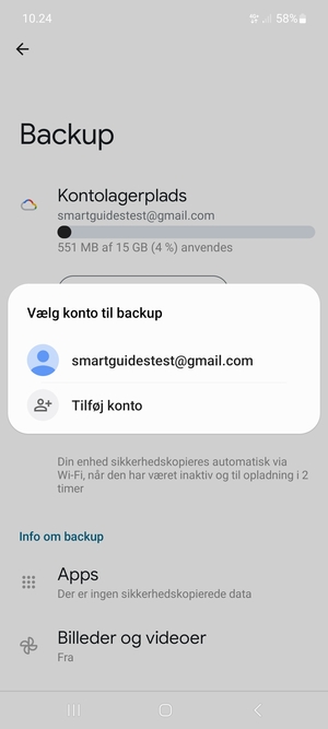 Vælg din sikkerhedskopi-konto